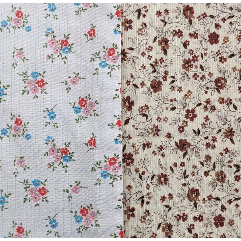 Lot 2 Vintage 1960s CALICO VIP FABRICS Semi-Sheer Cotton Bouquets Vines ~2.5 Yds